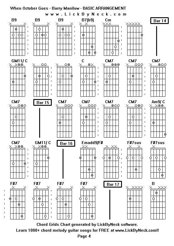 Chord Grids Chart of chord melody fingerstyle guitar song-When October Goes - Barry Manilow - BASIC ARRANGEMENT,generated by LickByNeck software.